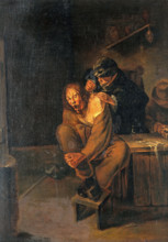 A surgeon operating on a man's shoulder, c1640s. Creator: Unknown.