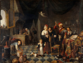 A physician examining a urine-flask, c1700. Creator: Unknown.