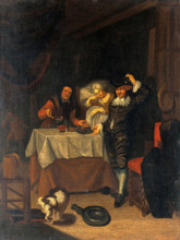 A physician examining a urine flask, c17th century. Creator: Unknown.