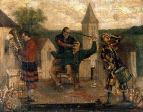A company of itinerant tooth-drawers performing on a stage, (c1860?). Creator: Unknown.