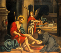 A Franciscan friar washing Christ's feet in a hospital, 18th century. Creator: Unknown.