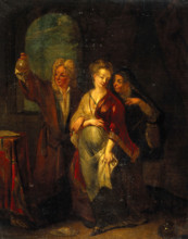 A physician examining the urine of a pregnant girl, 18th century. Creator: Unknown.