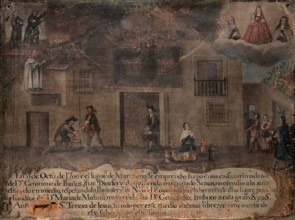 The house of Don Geronimo de Baños being rescued from fire by the Virgin, St Anthony...1700, 1700. Creator: Unknown.