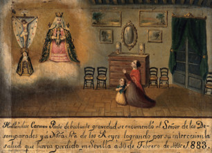 Carmen Pinto praying to the Virgin and Christ, Seville 1883, 1883. Creator: Unknown.