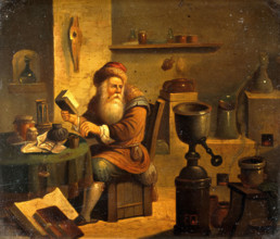 An alchemist in his laboratory, c1680s. Creator: Follower of David Teniers II.