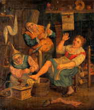A woman surgeon and her assistant cupping a patient, c1690s. Creator: Unknown.