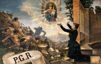 A woman expressing thanks to the Madonna del Parto for cure of insanity in the form of expelled... Creator: Unknown.