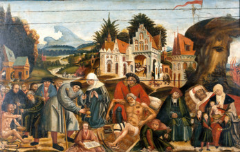 Works of mercy with Dives and Lazarus, c1550. Creator: Unknown.