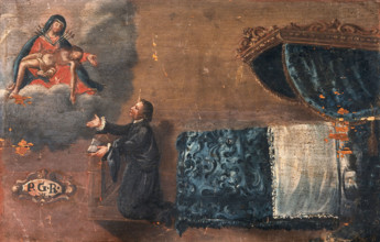 A man, having recovered from sickness, gives thanks to the Virgin of the Seven Sorrows. Creator: Unknown.