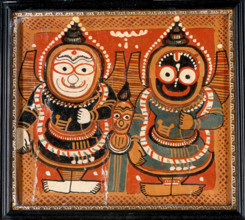Balarama and Jagannath holding bows in their left hands, with Subhadra between them, c1880/1910. Creator: Unknown.