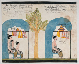 Prince Vessantara and his family live as hermits in separate temples, 1815. Creator: Unknown.