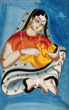 A woman and a child against a blue background. Creator: Unknown.