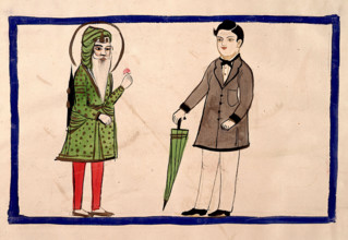 Two men, one in Punjabi dress, one in European dress. Creator: Unknown.