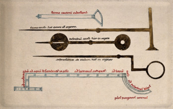 Surgical instruments, including cauterising needles. Creator: Unknown.