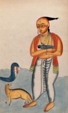Vasudeva carrying a baby Krishna encountering a cobra and jackal. Creator: Unknown.