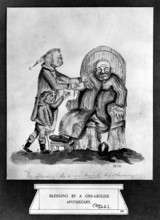 A surgeon-apothecary bleeding a patient, his servant boy catches the drops. Creator: Unknown.