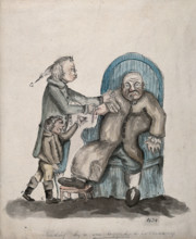 A surgeon-apothecary bleeding a patient, his servant boy catches the drops. Creator: Unknown.
