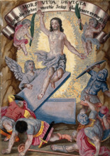 The resurrected Christ rises over terrified soldiers. Creator: Unknown.