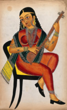 A seated courtesan playing a sitar. Creator: Unknown.