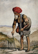An old man of Simla, holding a stick, standing with a sack on his shoulder, 1866. Creator: R Clint.