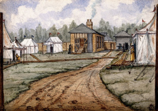 St Pancras Smallpox Hospital, London: housed in a tented camp at Finchley, 1881. Creator: Frank Collins.