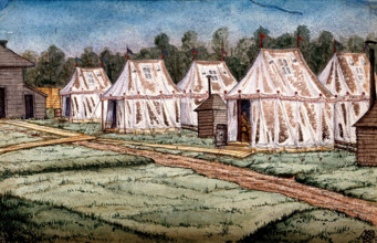 St Pancras Smallpox Hospital, London: housed in a tented camp at Finchley, 1881. Creator: Frank Collins.