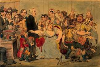 Edward Jenner vaccinating patients in the Smallpox and Inoculation Hospital at St  Pancras... Creator: James Gillray.