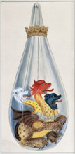 A three headed monster in an alchemical flask, representing the composition of the..., 1900-1909. Creator: Edith Annie Ibbs.