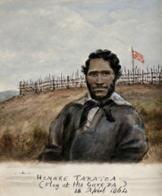 Henare Taratoa: a chief of the Ngai Te Rangi tribe, in the heroic act of getting water..., (1864?). Creator: Major HG Robley.