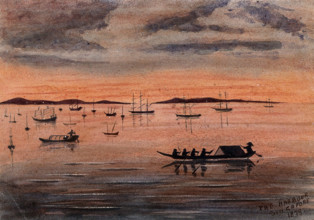 Singapore: sunset over the harbour, 1879. Creator: John Edmund Taylor.