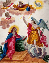 The angel announces to the Virgin that she will give birth to Christ. Creator: Unknown.