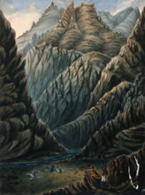 Shooting skirmish below mountains, Afghanistan. Creator: Unknown.