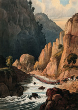 Cavalry marching through a mountain river, Afghanistan. Creator: Unknown.