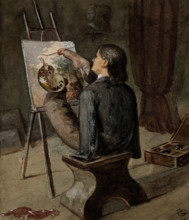 A painter born without arms who paints with his feet. Creator: Unknown.