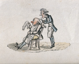 A barber cutting a man's hair. Creator: Unknown.
