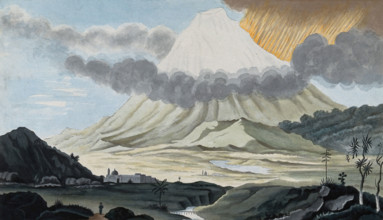 Popocatapetl, Mexico: a flank eruption of the volcano, showing the lateral blast. Creator: Unknown.