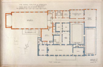 Proposed rebuilding of the Royal College of Surgeons of England: plan of first floor, 1944. Creators: Unknown, Alner W Hall.