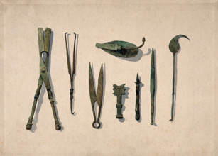 Eight ancient Roman surgical instruments, 1850-1910. Creator: Unknown.