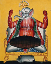 Ganesh playing the dhola (double drum), c1890. Creator: Unknown.