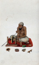 A lapidary at work cutting and polishing stones, (between 1800 and 1899?). Creator: Unknown.