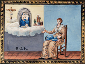 A woman appealing to Christ, to Sansovino's Virgin and Child and to Saint..., early 19th century. Creator: Unknown.