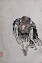 A Chinese man standing revealing a portrait of a man within his chest, (between 1800 and 1899?). Creator: Unknown.