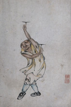 A Chinese man spinning plates on his index fingers, (between 1800 and 1899?). Creator: Unknown.