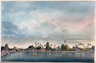 Combaconum: the holy tank at the Shiva temple in Combaconum, south west view, (between 1800 & 1899?) Creator: Unknown.