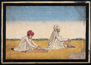 Two carpenters, possibly father and son, at work, (between 1800 and 1899?). Creator: Unknown.