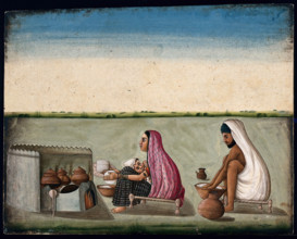 A couple preparing tandoori rotis: the woman faces the tandoor and..., (between 1800 and 1899?). Creator: Unknown.