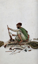 Delhi: a carpenter chipping at wood, (between 1800 and 1899?). Creator: Unknown.