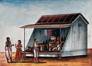 A man at a arrack (a strong alcoholic drink) shop, whilst a couple..., (between 1800 and 1899?). Creator: Unknown.