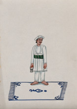 A servant standing on a carpet holding a bunch of keys, (between 1800 and 1899?). Creator: Unknown.