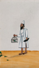 A servant holds a parrot in a cage with one hand while the other is..., (between 1800 and 1899?). Creator: Unknown.